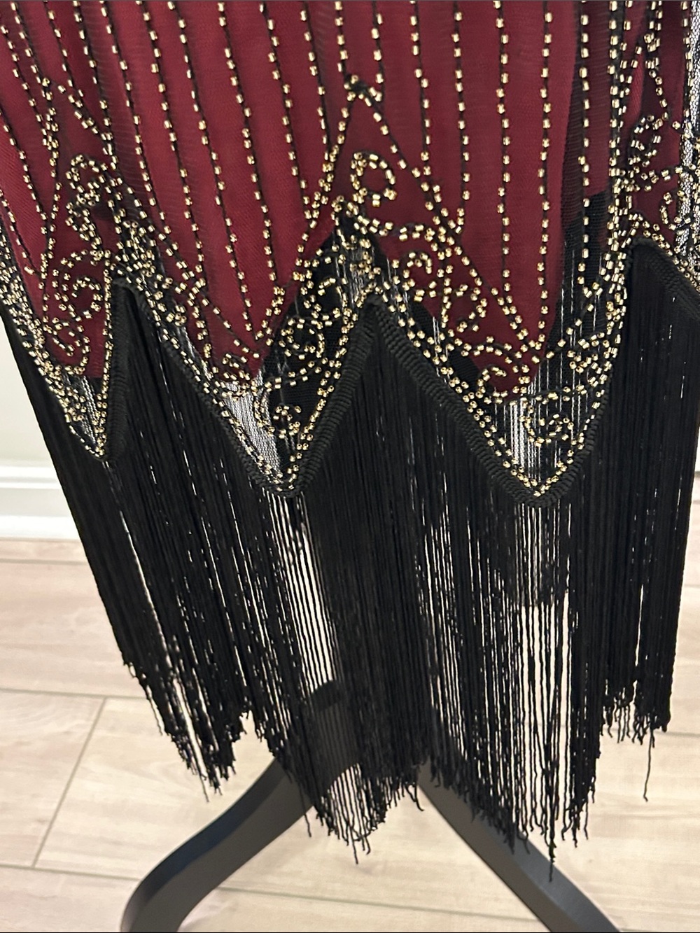 Babeyond Burgundy Flapper Dress with Gold Beading and Headband Feather XS - Picture 9 of 16